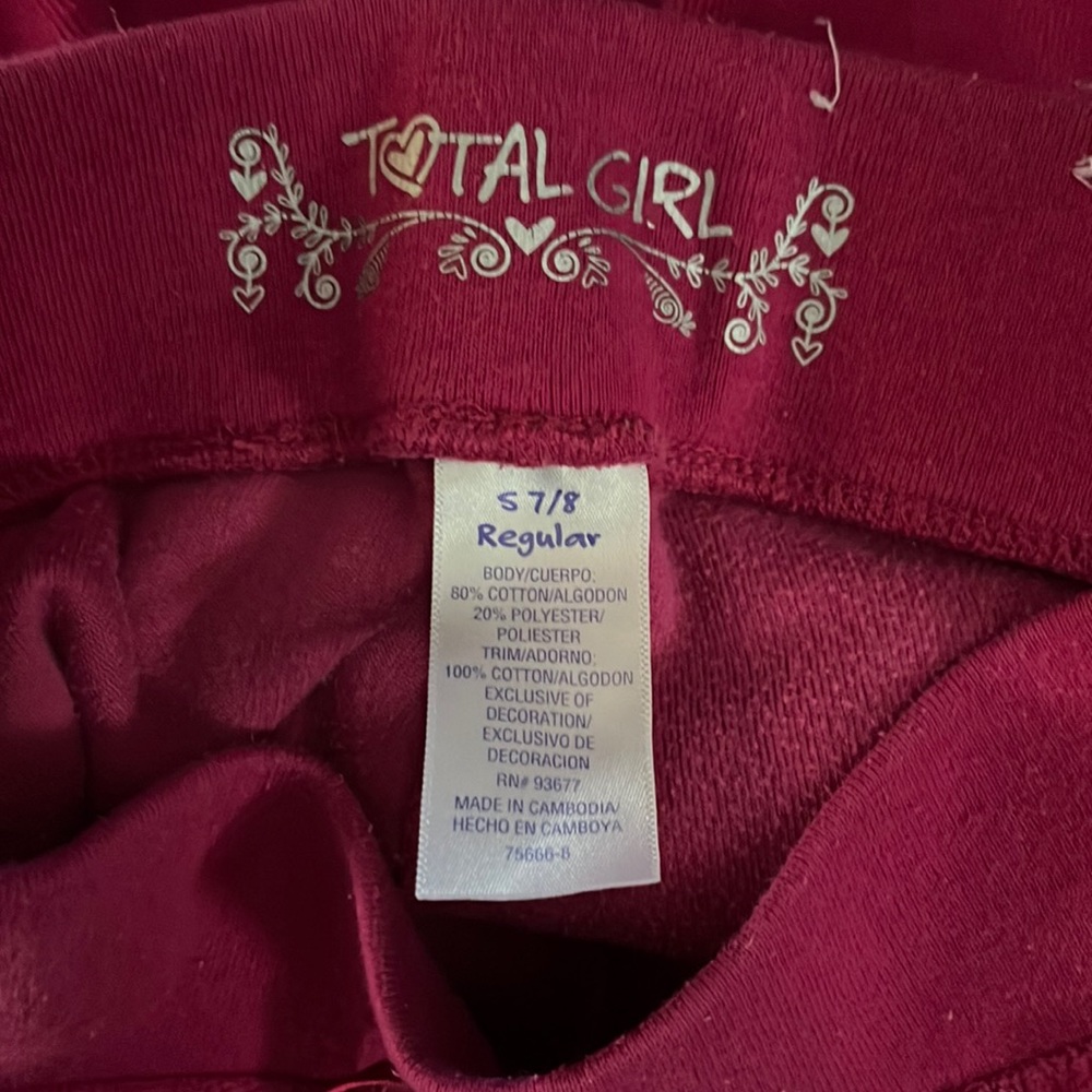 Magenta total girl bell bottom velour leggings